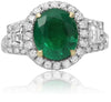 ESTATE 3.59CT DIAMOND & AAA EMERALD 18K WHITE & YELLOW GOLD HALO ENGAGEMENT RING