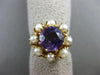 ANTIQUE LARGE 1.25CT AMETHYST PEARL & BLUE ENAMEL 14K YELLOW GOLD 3D FLOWER RING