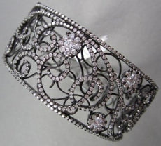 ANTIQUE FILIGREE WIDE 4.70CT DIAMOND 18KT BLACK GOLD FLORAL BANGLE ONE OF A KIND