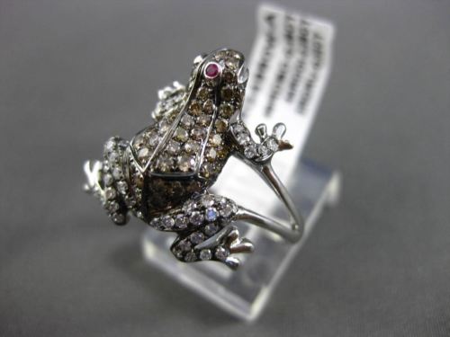 ESTATE .78CT MULTI COLOR FANCY DIAMOND & AAA RUBY 18K WHITE GOLD HAPPY FROG RING