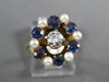 ANTIQUE .85CT OLD MINE DIAMOND AAA SAPPHIRE & PEARL 14K YELLOW GOLD RING #21998