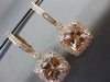 ESTATE LARGE 4.68CT DIAMOND & AAA MORGANITE 14K YELLOW GOLD SQUARE HALO EARRINGS