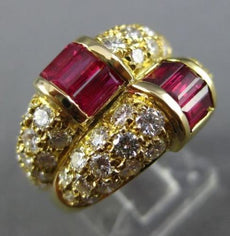 ESTATE WIDE 2.58CT DIAMOND & AAA RUBY 14K YELLOW GOLD MULTI ROW DOUBLE LOVE RING