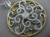 LARGE .75CT DIAMOND 18KT WHITE & YELLOW GOLD 3D CIRCULAR FLOWER FILIGREE PENDANT