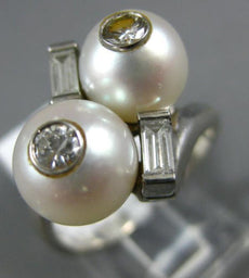 ANTIQUE LARGE .46CT DIAMOND & AAA SOUTH SEA PEARL 18K WHITE GOLD 3D FUN RING