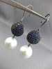 EXTRA LARGE 3.6CT AAA SAPPHIRE & SOUTH SEA PEARL 18K BLACK GOLD HANGING EARRINGS