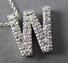 .38CT ROUND DIAMOND 14KT WHITE GOLD CLASSIC "W" INITIAL FLOATING PENDANT #18317