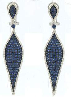 ESTATE LARGE 5.23CT DIAMOND & AAA SAPPHIRE 14KT WHITE GOLD 3D TEAR DROP EARRINGS