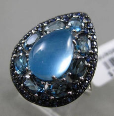 ANTIQUE LARGE 6.69CT SAPPHIRE & TOPAZ 14K WHITE GOLD 3D PEAR SHAPE FILIGREE RING