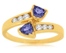 ESTATE .70CT DIAMOND & AAA TANZANITE 14KT YELLOW GOLD 3D CRISS CROSS LOVE RING