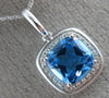 ESTATE 1.88CT DIAMOND & AAA BLUE TOPAZ 14KT WHITE GOLD 3D SQUARE HALO PENDANT