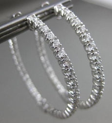 ESTATE LARGE 2.14CT DIAMOND 14K WHITE GOLD 3D DOUBLE SIDED CLASSIC HOOP EARRINGS