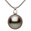 ESTATE LARGE .25CT DIAMOND & AAA TAHITIAN PEARL 18KT WHITE GOLD 2 STONE PENDANT