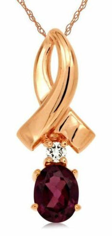 .48CT DIAMOND & AAA RHODOLITE 14KT ROSE GOLD 3D ROUND & OVAL LOVE KNOT PENDANT