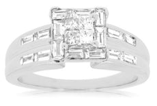 1.20CT DIAMOND 14KT WHITE GOLD PRINCESS & EMERALD CUT INVISIBLE ENGAGEMENT RING