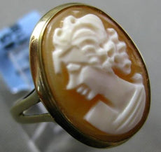 ESTATE WIDE 14KT YELLOW GOLD 3D CLASSIC HANDCRAFTED LADY CAMEO SHELL OVAL RING