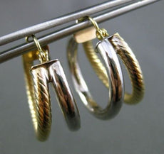 ESTATE 14KT WHITE & YELLOW GOLD 3D CLASSIC DOUBLE HOOP EARRINGS 11mm WIDE