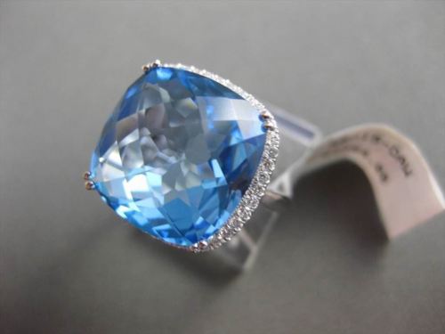 ESTATE EXTRA LARGE 13.98CT DIAMOND & AAA BLUE TOPAZ 14K WHITE GOLD FILIGREE RING