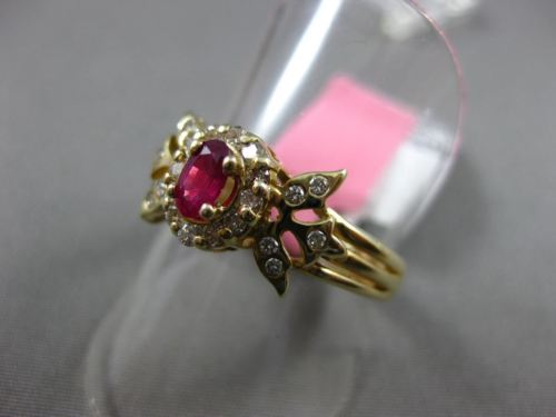 ESTATE .61CT DIAMOND & OVAL AAA RUBY 14K YELLOW GOLD FLOWER HALO ENGAGEMENT RING