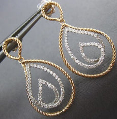ESTATE .53CT DIAMOND 18KT 2 TONE GOLD 3D CLASSIC TEAR DROP LOVE HANGING EARRINGS