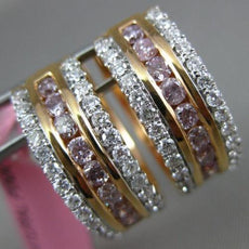 ESTATE 1.54CT WHITE & PINK DIAMOND 18KT ROSE GOLD 3D 3 ROW HEART HUGGIE EARRINGS