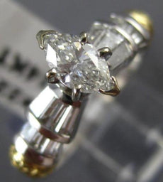 ANTIQUE .87CT DIAMOND 14K TWO TONE GOLD CLASSIC MARQUISE ENGAGEMENT RING #22424