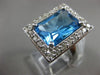 ESTATE EXTRA LARGE 8.17CT DIAMOND & BLUE TOPAZ 14KT WHITE GOLD EMERALD CUT RING