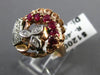 ANTIQUE LARGE .50CT DIAMOND & AAA RUBY 14K WHITE & ROSE GOLD FLOWER RING #25642