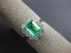 ESTATE WIDE 1.82CT DIAMOND & AAA EMERALD 18KT TWO TONE GOLD HALO ENGAGEMENT RING