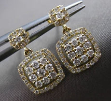 ESTATE .62CT ROUND DIAMOND 14K YELLOW GOLD SQUARE HALO FLOATING HANGING EARRINGS