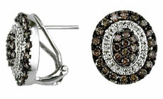 1.34CT WHITE & CHOCOLATE FANCY DIAMOND 14KT WHITE GOLD 3D OVAL CLIP ON EARRINGS