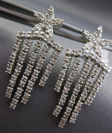 ESTATE LARGE 1.32CT DIAMOND 14KT WHITE GOLD 3D STAR CHANDELIER HANGING EARRINGS