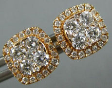 ESTATE .68CT DIAMOND 18KT WHITE GOLD CLUSTER SQUARE HALO CLASSIC STUD EARRINGS