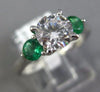 ESTATE 1.35CT DIAMOND & AAA EMERALD 14KT WHITE GOLD THREE STONE ENGAGEMENT RING