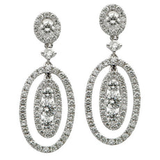 ESTATE 1.20CT DIAMOND 18KT WHITE GOLD PAST PRESENT FUTURE OVAL HANGING EARRINGS
