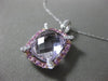 7.54CT DIAMOND AAA PINK TOPAZ & AMETHYST 14K WHITE GOLD RECTANGULAR HALO PENDANT