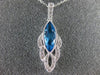 ESTATE 1.36CT DIAMOND & AAA BLUE TOPAZ 14KT WHITE GOLD 3D TEAR DROP LEAF PENDANT