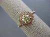 ESTATE .88CT PINK & GREEN DIAMOND 18KT ROSE GOLD 3D DOUBLE HALO ENGAGEMENT RING
