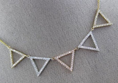 ESTATE .74CT DIAMOND 18KT WHITE YELLOW & ROSE GOLD 3D TRIANGULAR SPIKE NECKLACE