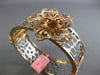 ESTATE LARGE .58CT DIAMOND 14KT WHITE & ROSE GOLD 3D ROSE CUFF BANGLE BRACELET