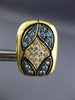 ESTATE 2.20CT WHITE & BLUE DIAMOND 18K TWO TONE GOLD 3D FLOWER FILIGREE EARRINGS