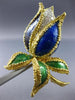 ANTIQUE LARGE .60CT DIAMOND AAA ENAMEL 18K TWO TONE GOLD FLOWER PIN BROOCH #1902