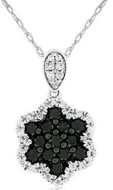 .58CT WHITE & BLACK DIAMOND 14KT WHITE GOLD CLUSTER FLOWER STAR OF DAVID PENDANT