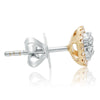 ESTATE .27CT DIAMOND 14KT TWO TONE GOLD 3D SOLITAIRE DOUBLE HALO STUD EARRINGS