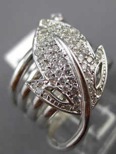 ANTIQUE WIDE .60CT DIAMOND 14KT WHITE GOLD 3D CLASSIC PAVE LEAF COIL RING #16809