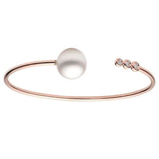 ESTATE .10CT DIAMOND & AAA SOUTH SEA PEARL 18K ROSE GOLD JOURNEY BANGLE BRACELET