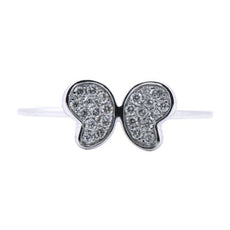 ESTATE .15CT DIAMOND 18KT WHITE GOLD 3D CLASSIC PAVE BUTTERFLY FUN LOVE RING