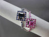 ANTIQUE 3.58CT PINK & BLUE SAPPHIRE 18KT WHITE GOLD 3D SQUARE HALO WAVE FUN RING