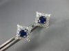 ESTATE 1.25CT DIAMOND & AAA SAPPHIRE 18K WHITE GOLD SQUARE CLASSIC STUD EARRINGS