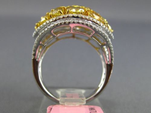 ESTATE MASSIVE 4.40CT INTENSE FANCY YELLOW DIAMOND 18KT GOLD 3D DOUBLE HALO RING
